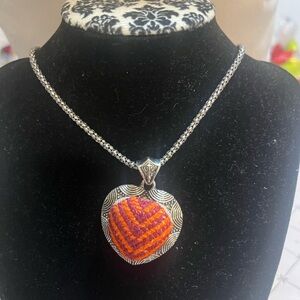 Elegant Silver and‎ Orange Pendant Necklace